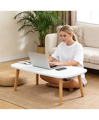 gaomon Wooden Folding Coffee Table with Folding Legs No Assembly, Small Spaces Tatami Foldable Table, Large Size Floor Desk