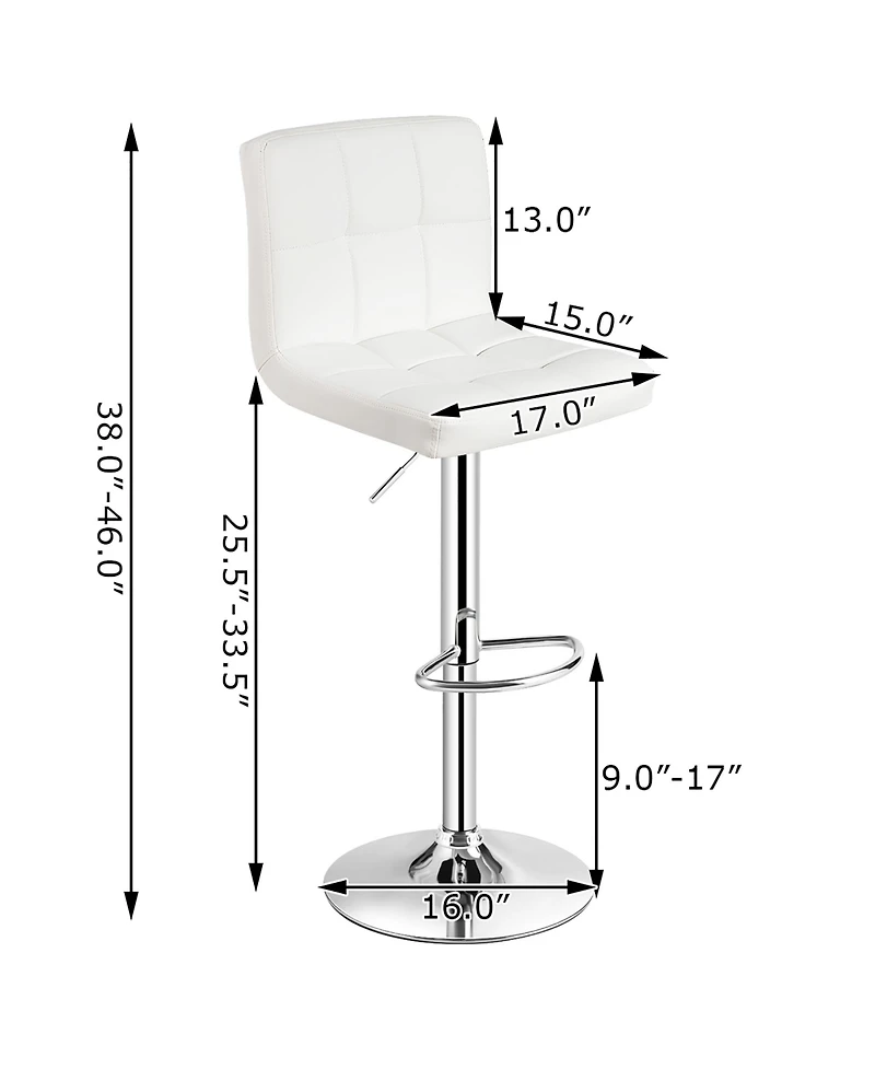 Costway Adjustable Armless Bar Stool Swivel Kitchen Counter Bar Chair Pu Leather Mid Back