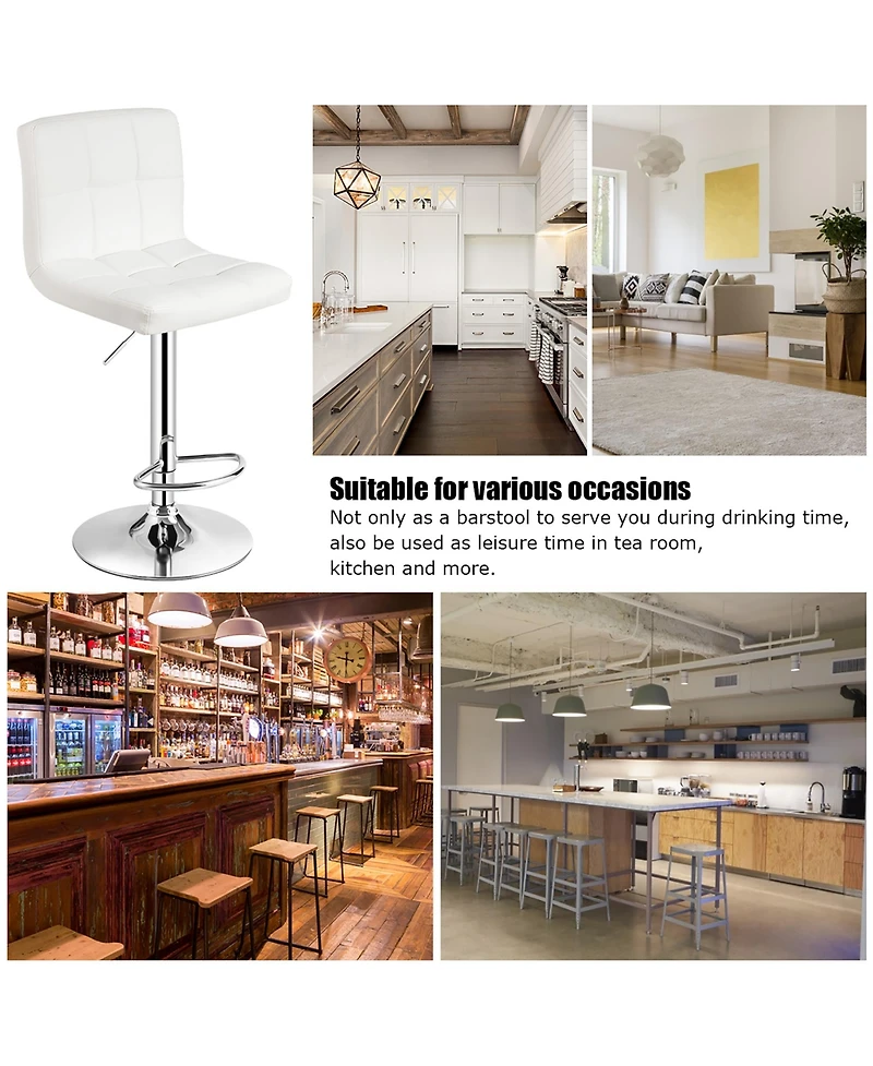 Costway Adjustable Armless Bar Stool Swivel Kitchen Counter Bar Chair Pu Leather Mid Back