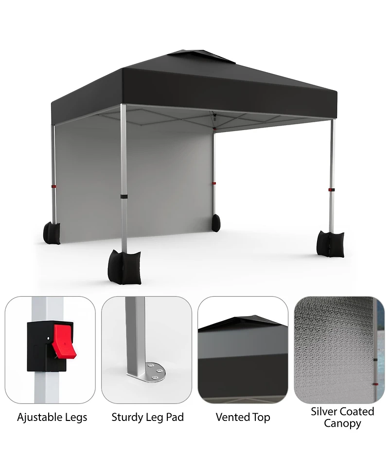 gaomon 10x10FT Pop Up Canopy Tent, Removable Sidewall, Adjustable Height, Vented Roof, Waterproof Silver Coating, Quick Setup with Wheeled Carry Bag