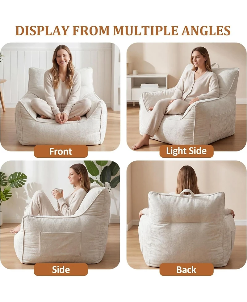 gaomon Bean Bag Chair for Adults and Kids, Cozy Bean Bag Sofa Chair with Armrests, Chenille Comfy BeanBag Chairs with Shredded Foam