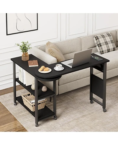 gaomon Rotating End Table Side Table with Charging Station Swivel Ene Table with Extra Storage Bag Movable End Table with 6 Swivel Wheels with Brakes