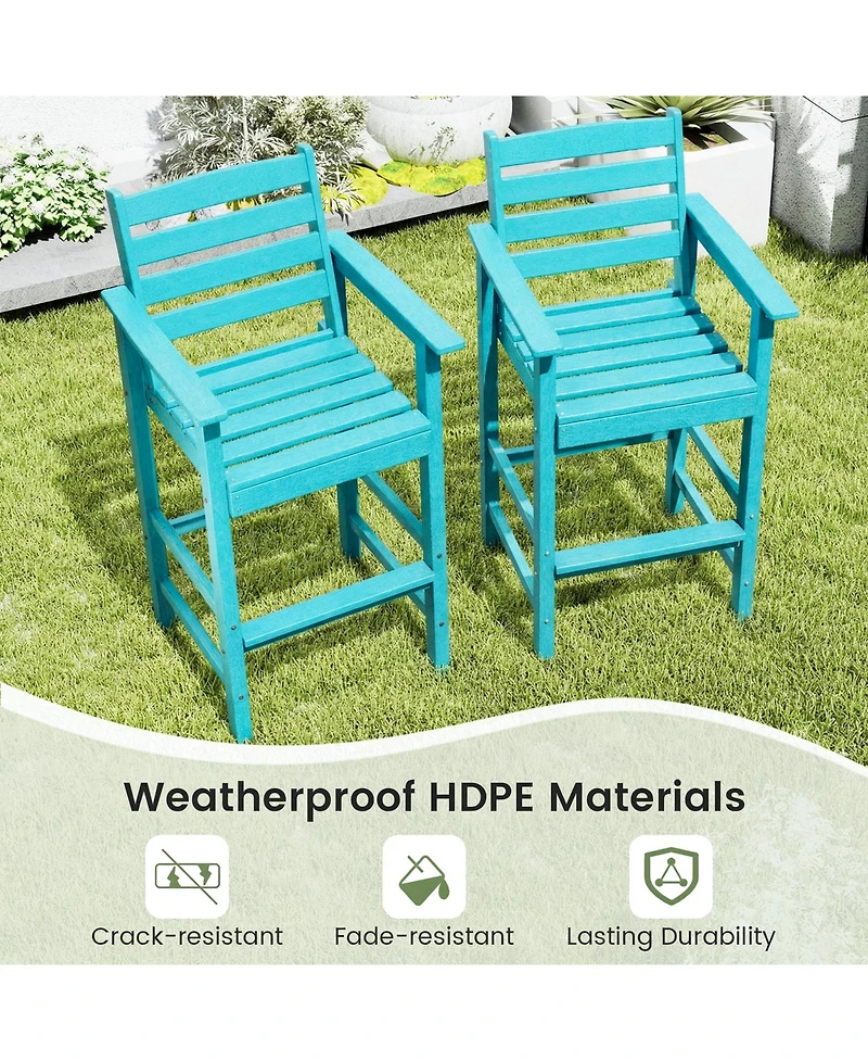 Gymax Patio Adirondack Bar Chairs Set of 4 with Wide Armrests and Footrest Backrest