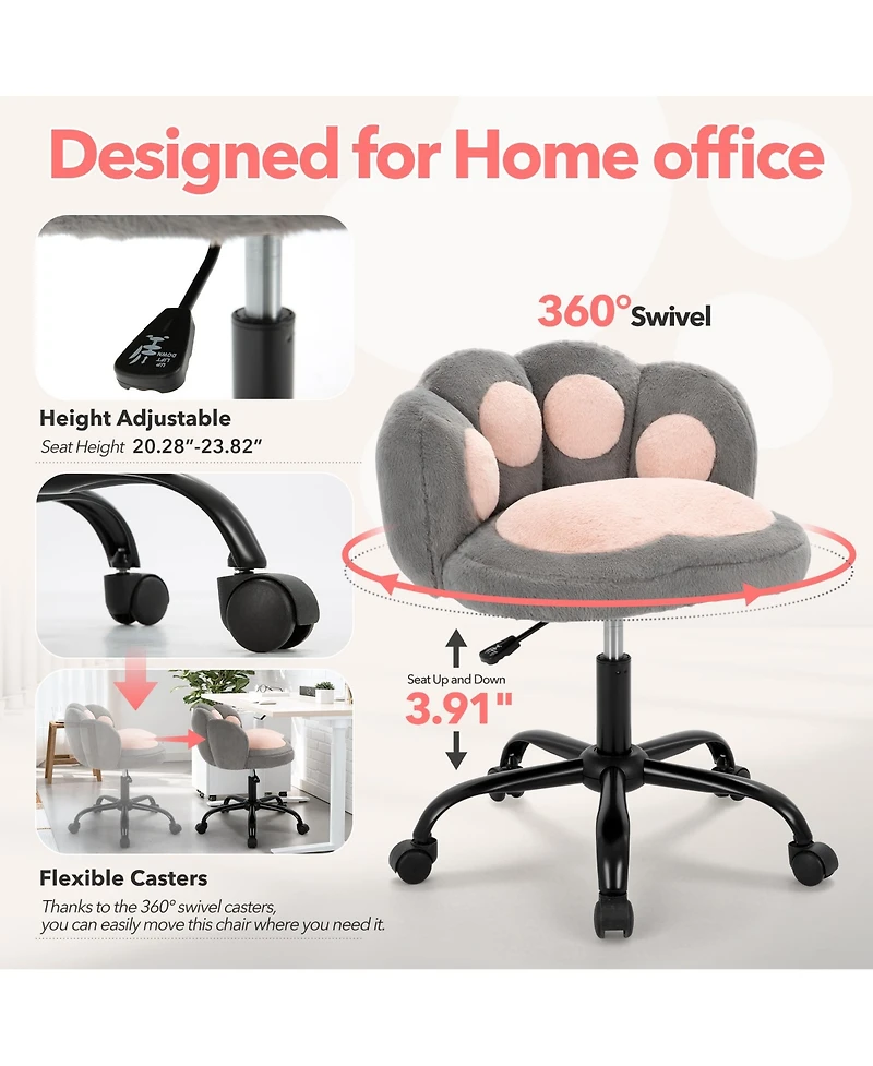 gaomon Cat Back Vanity Chair, Armless Adjustable Swivel Office Chair
