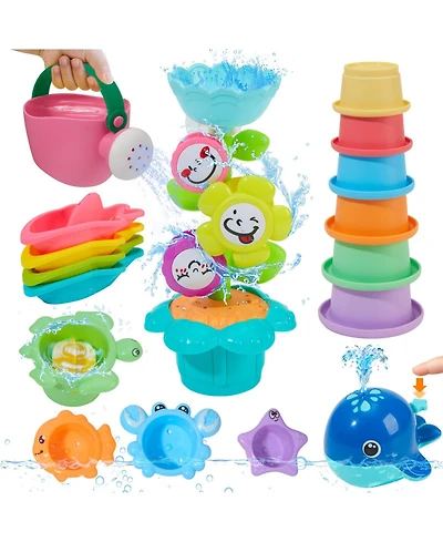 Gnuadz 17Pieces Bath Toy Watering Can Set Interactive Pool Play