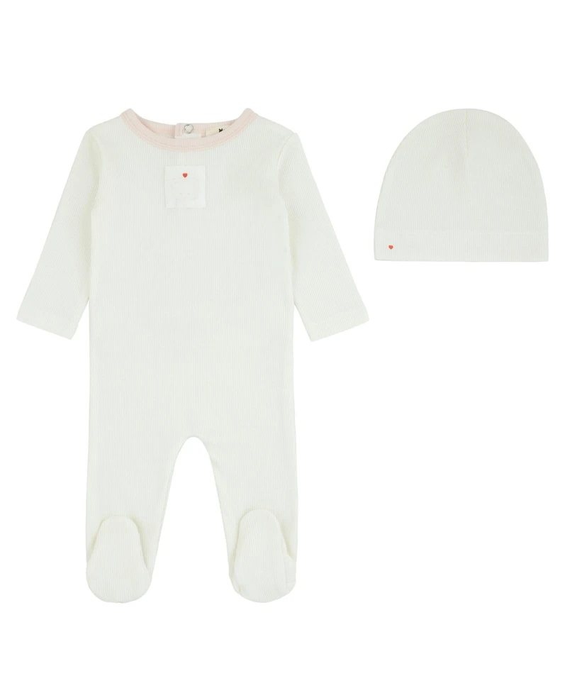 NoggiWear Baby Girls ( 1M to 9M ) Teddy Patch Footie And Beanie Set