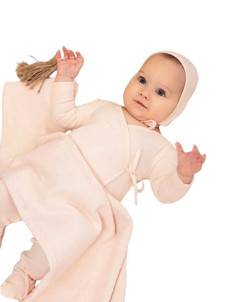 NoggiWear Baby ( 1M to 12M ) Lil Love Embroidered Wrap Footie and Bonnet