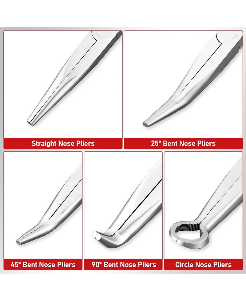 Xdovet Long Nose Pliers Set 5Pieces Multi-Angle Precision Tips