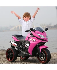 Yobtop 12V Kids Electric Motorcycle - 3-Wheel Battery Powered Ride On Motorbike, Rechargeable, Light-Up Wheels, Children Car