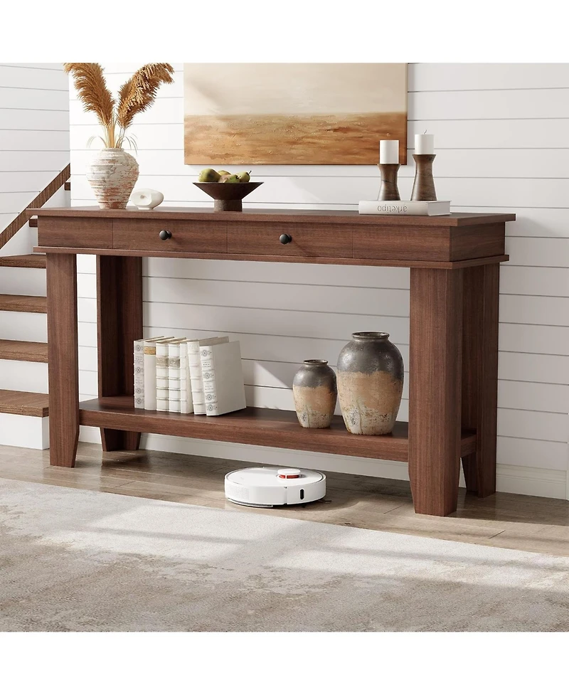 gaomon 54" Farmhouse Console Table with Drawers, Wooden Entryway Table with Storage Shelf for Living Room