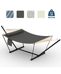 homfan 2 Person Hammock with Adjustable Steel Frame – Portable Outdoor Hammock Supports Up to 450 Lbs for Patio, Garden, Backyard or Beach