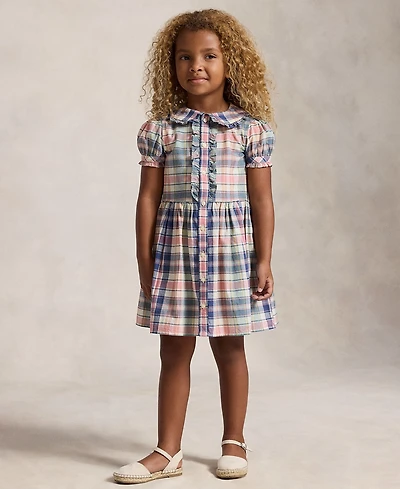 Polo Ralph Lauren Girls' 2T-6X Plaid Short-Sleeve Shirt Dress