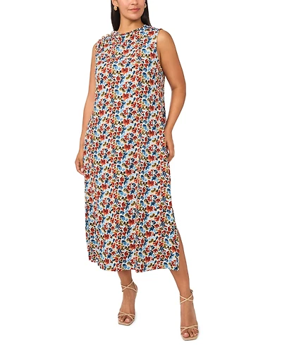 Vince Camuto Plus Mock Neck Pleated Midi Dress