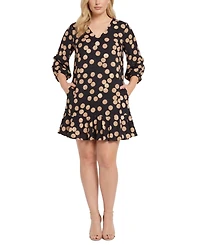 London Times Plus Textured Bishop-Sleeve Shift Dress