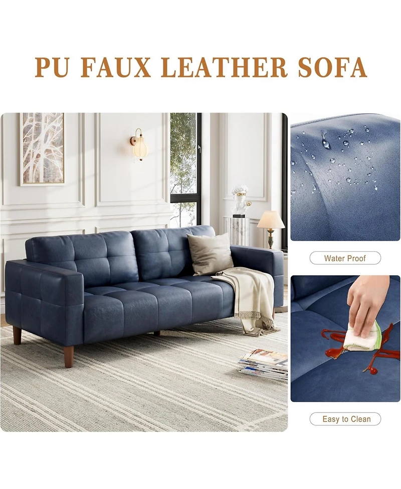 gaomon 3-Seater Sofa Couch, 83 in Wide Faux Leather Sofa Couch with Spring Cushion, Modern Sofa with Deep Seats and 2 Removable Back Cushions