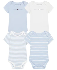 Tommy Hilfiger Baby Boys' Logo and Stripe Print Short-Sleeve Bodysuits, 4-Pack