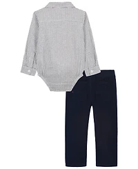 Tommy Hilfiger Baby Boys' Check Print Long-Sleeve Bodysuit and Pants, 2-Piece Set