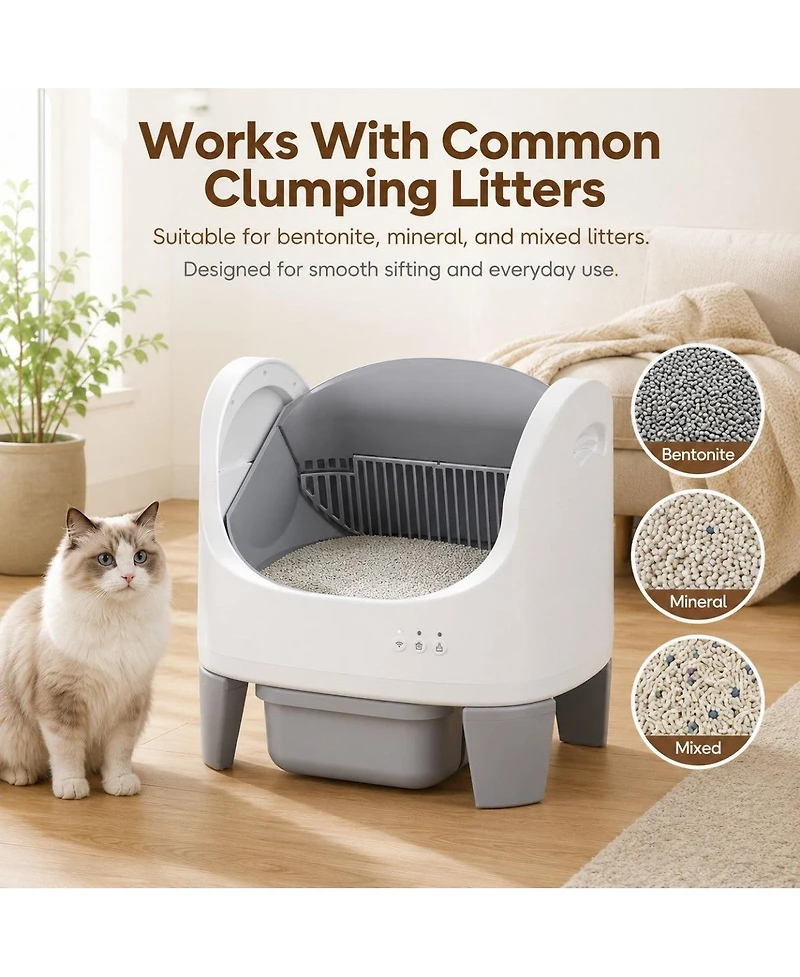 Cumrige Automatic Self-Cleaning Cat Litter Box with App Control, Open-Top Design, Safety Sensors, Quiet Operation