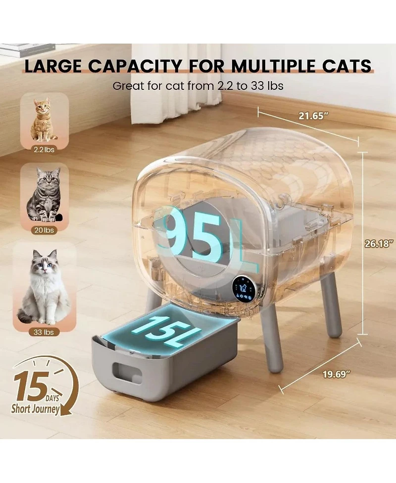 Cumrige Self-Cleaning Cat Litter Box Automatic Cat Litter Box Large Capacity Automatic Cat Litter Box App Control And Safety Protection