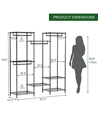 gaomon Heavy Duty Metal Clothes Rack Organizer 4 Hanging Rods,8 Shelves and Hooks Freestanding Portable Wardrobe Closet for Bedroom,Entryway