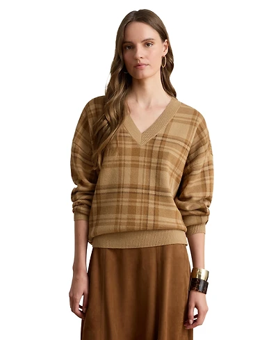 Lauren Ralph Women's Plaid V-Neck Sweater