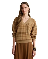 Lauren Ralph Women's Plaid V-Neck Sweater