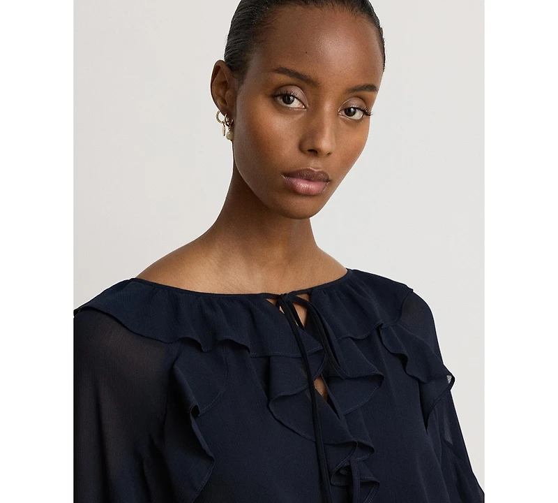 Lauren Ralph Women's Ruffle-Trim Crinkle Georgette Blouse