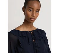 Lauren Ralph Women's Ruffle-Trim Crinkle Georgette Blouse