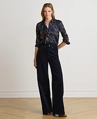 Lauren Ralph Women's Belting-Print Ruffle-Trim Twill Shirt