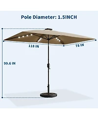 gaomon Solar Powered Rectangular Patio Umbrella With Led Lights - Outdoor Market Table Umbrella, Push Button Tilt, 6 Sturdy Ribs For Garden, Deck