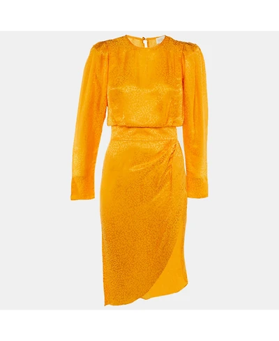 Pre-Owned Ronny Kobo Women's Marigold Satin Jacquard Asymmetrical Midi Dress