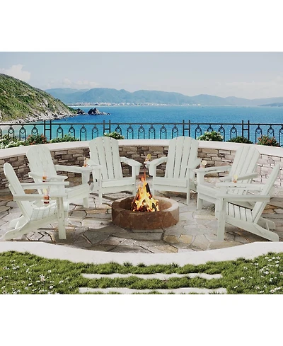 gaomon Folding Adirondack Chair Set of 6, Hdpe Outdoor Patio Chair with Cup Holder, All Weather Resistant Wooden Textured