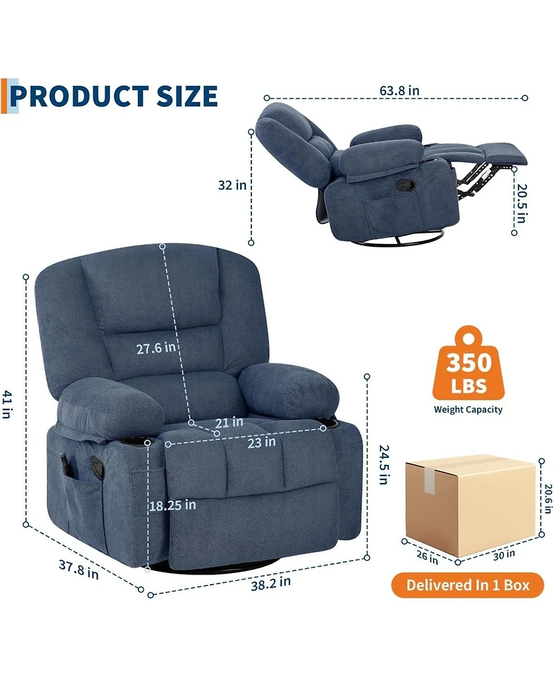 gaomon Oversized Recliner Chair, 360degree(s) Swivel Recliner for Adults,Rocking Recliner Chair with Heat and Massage