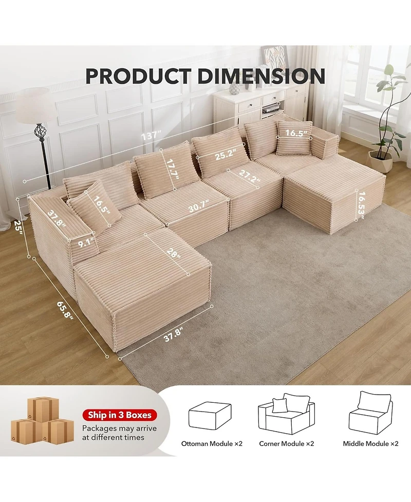 gaomon Modular Sectional Sofa, Cloud Sectional Couch with Deep Seat, Modern Modular U-Shape Sofa Couch with Ottomans