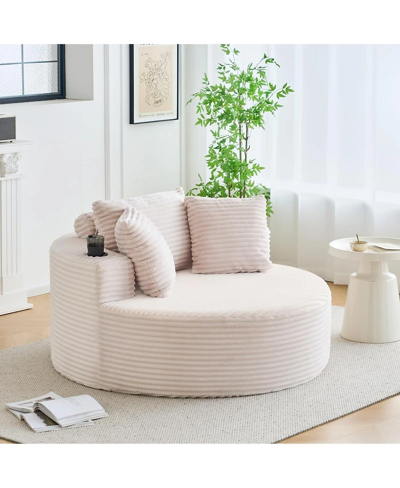 gaomon 55 Inch Oversized Round Chaise Lounge Chair with Cup Holders Corduroy Circle Couch No Assembly