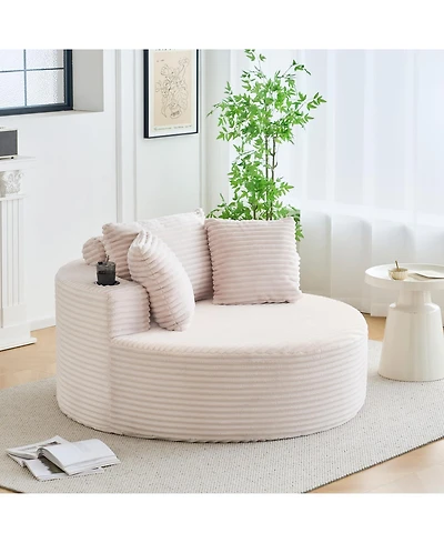 gaomon 55 Inch Oversized Round Chaise Lounge Chair with Cup Holders Corduroy Circle Couch No Assembly