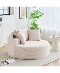 gaomon 55 Inch Oversized Round Chaise Lounge Chair with Cup Holders Corduroy Circle Couch No Assembly