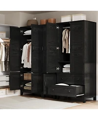 gaomon Modern Walnut Wooden Armoire Wardrobe Closet 72 Inch Tall Bedroom Storage Cabinet with 2 Drawers, Hanging Rod,Heavy Duty Furniture Doors