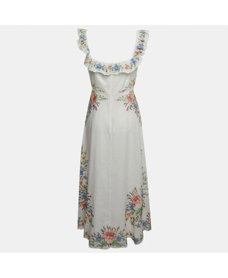 Pre-Owned Zimmermann Women's Linen Cross Stitch Off Shoulder Dress