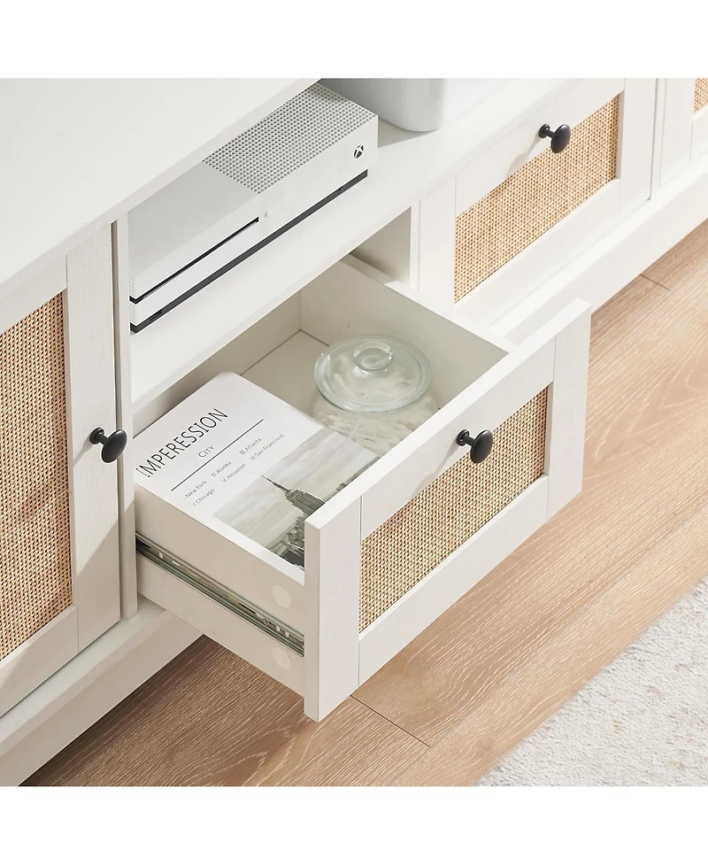 gaomon Rattan Tv Stand, Boho Entertainment Center for 65 Inch Tv, Tv Console with 2 Cabinets Modern Tv Stand