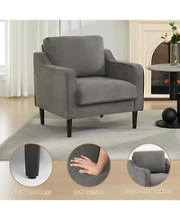 gaomon Mid-Century Accent Chair, Upholstered Linen Armchair for Living Room, Bedroom, Office, Grey