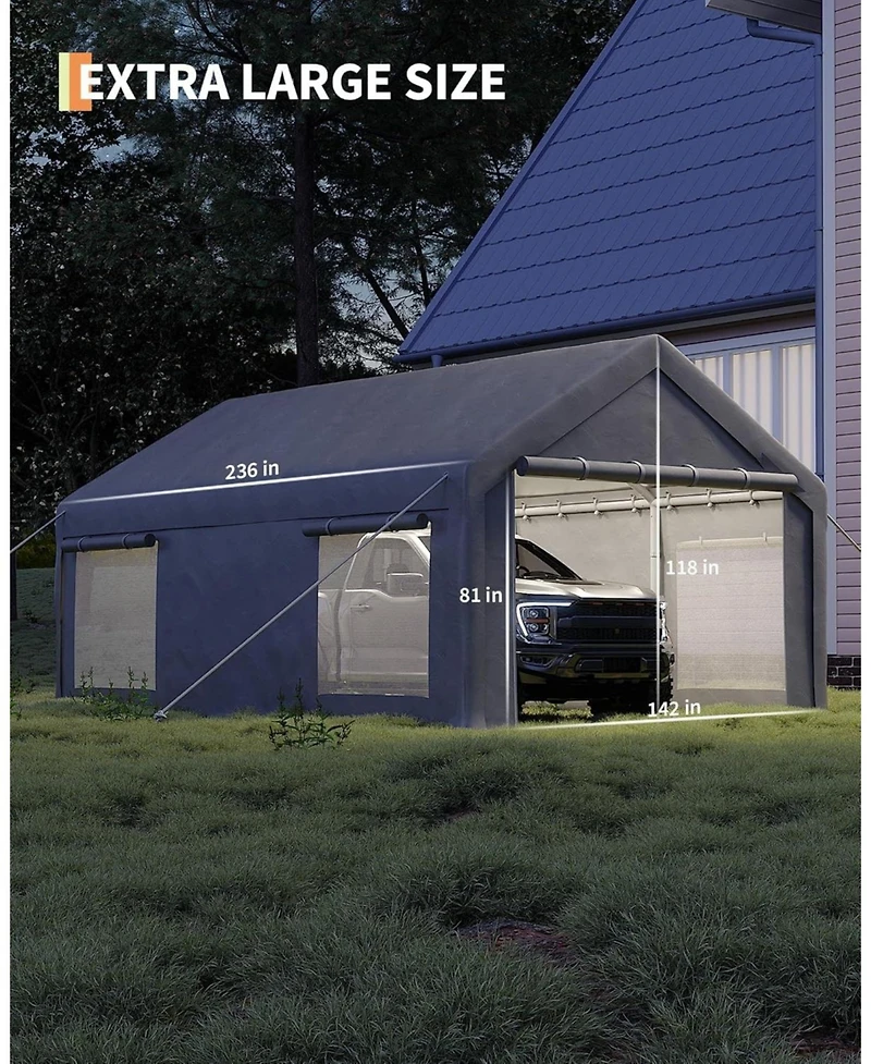 gaomon Heavy Duty Carport, Portable Garage with Roll-Up Windows, Removable Sidewalls and Doors