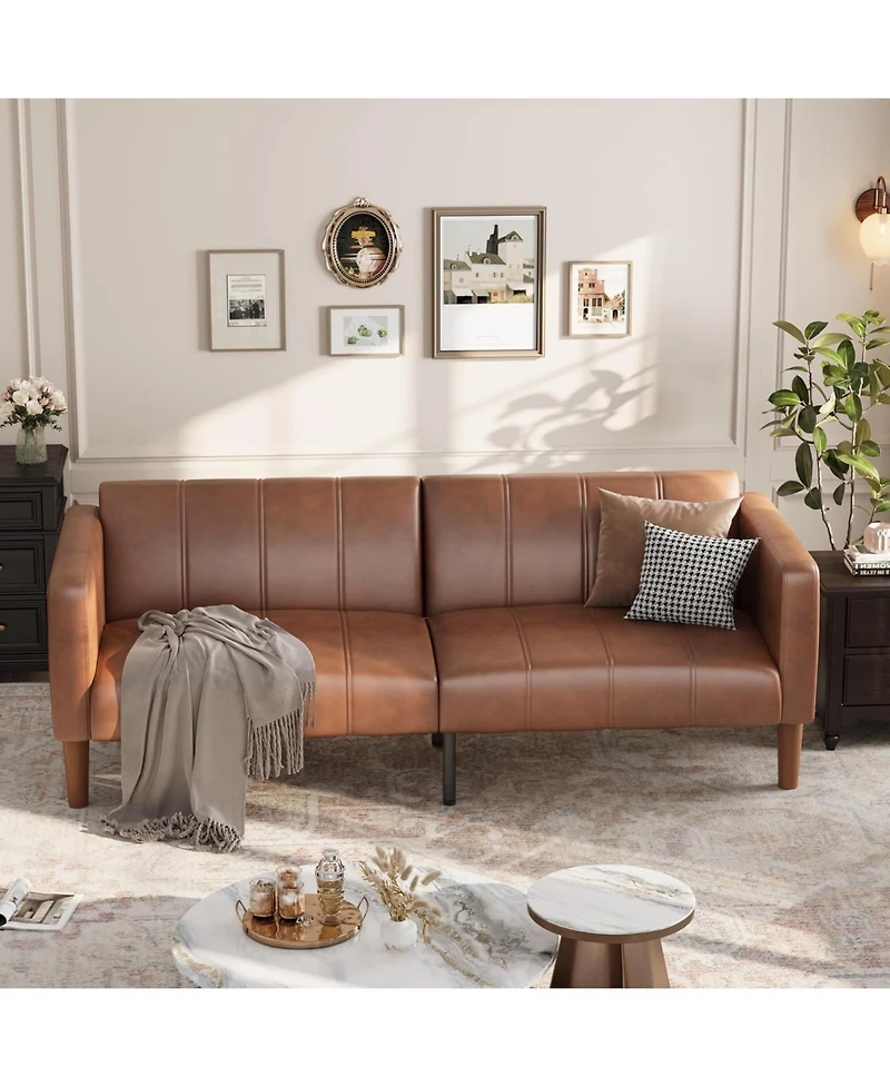 gaomon 75" Pu Leather Futon Sofa Bed,Convertible Loveseat, Adjustable Backrest, Side Pockets, Space-Saving Sleeper Sofa for Small Spaces