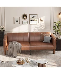 gaomon 75" Pu Leather Futon Sofa Bed,Convertible Loveseat, Adjustable Backrest, Side Pockets, Space-Saving Sleeper Sofa for Small Spaces