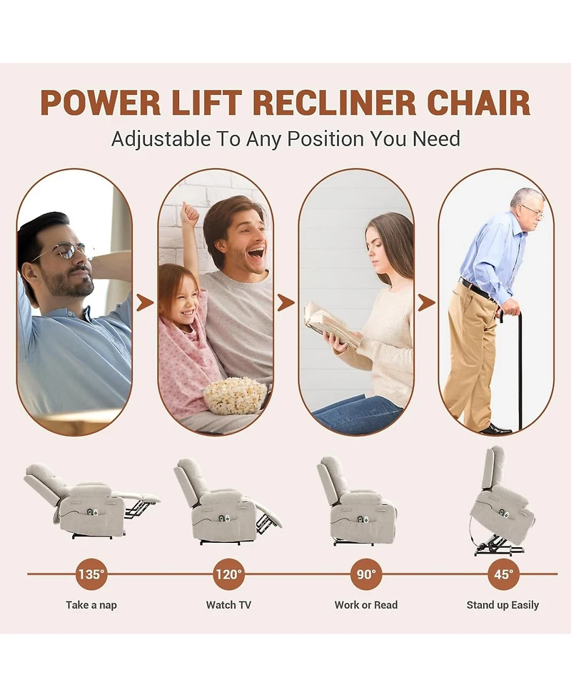 gaomon Power Lift Recliner Chair for Elderly with Massage & Heat,Oversized Electric Recliners,Home Theater Seat with 2 Cup Holders Side