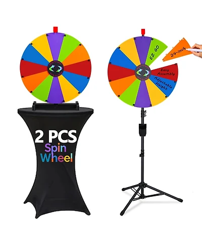 WinSpin 2 Pcs 24" Prize Wheel Kit Tabletop and Adjustable Triple Stand Spinning Wheel Diy Modular Spin Doodle Fortune Game for Carnival Games Events