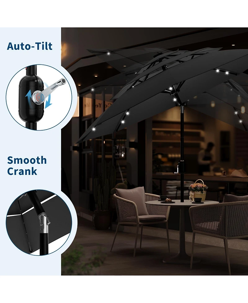 gaomon 3-Tier Solar Patio Umbrella, Vented Canopy, Easy Crank and Tilt, 8 Reinforced Ribs - Outdoor Market Parasol for Garden, Deck - 10feet