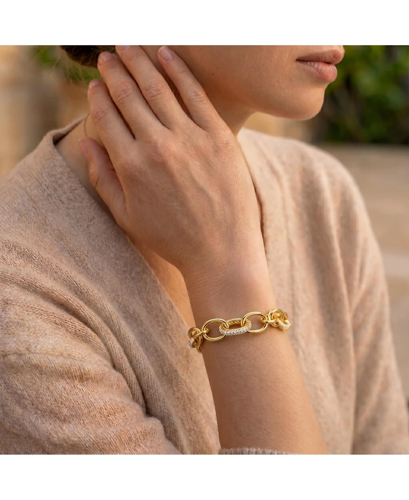 Rachel Glauber 14k Gold Plated with Cubic Zirconia Tubular Cable Link Love Knot Bracelet