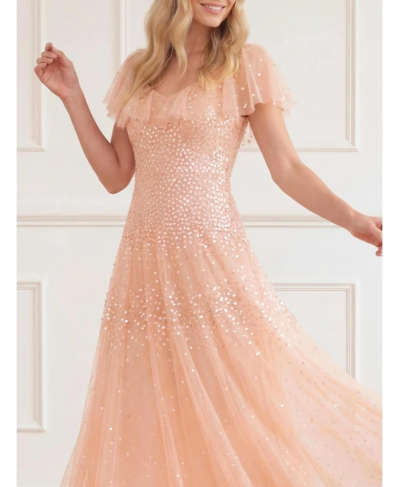 Needle & Thread Women's Sunrise Sequin V-neck Ankle Gown