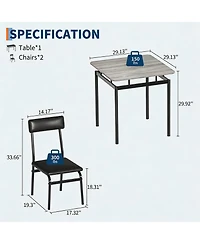 gaomon 3 Piece Dining Table Set, Kitchen Table Set for 2 with 2 Pu Upholstered Chair, Industrial Metal Frame Dinette Set for Small Space, Dining Room